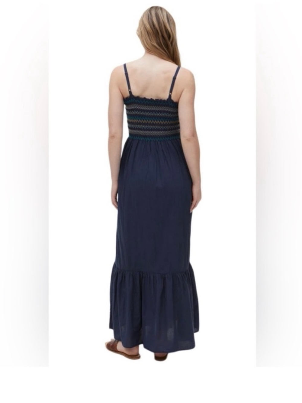 Michael Stars Alejandra Smocked Weave Admiral Blue Maxi Dress Cotton Medium - Picture 4 of 9